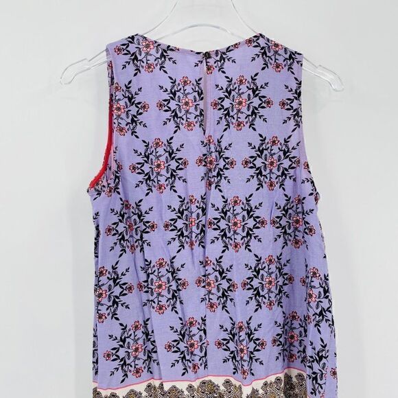 Hem & Thread Size Small Purple Boho Floral Pleated Sleeveless Blouse Top - Picture 8 of 9